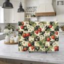  Strawberries and Black and Cream Checkered Glass Cutting Board 15" x 11" 