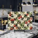  Strawberries and Black and Cream Checkered Glass Cutting Board 15" x 11" 