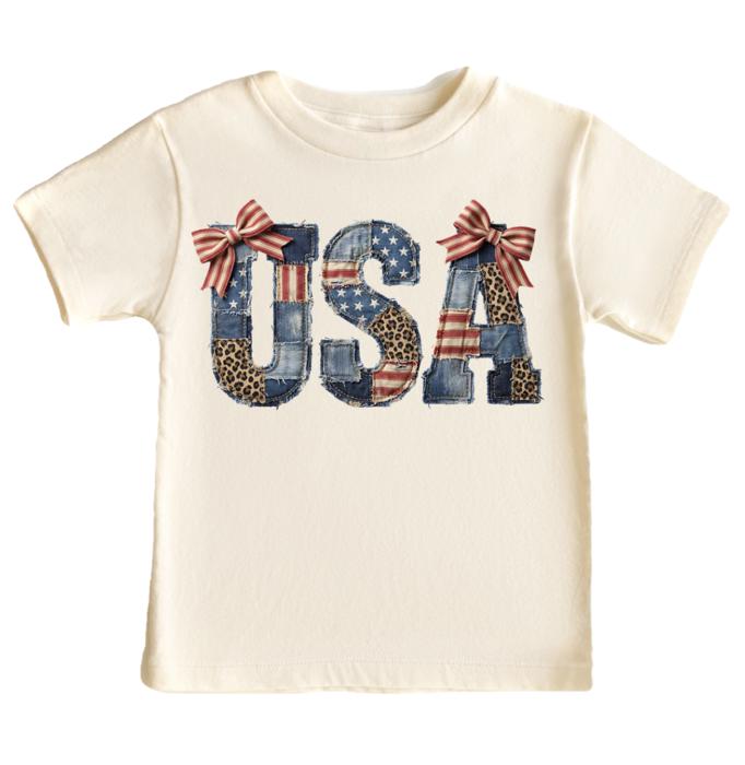 USA Faux Patchwork Girls 4th of July Tee Shirt