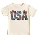 USA Faux Patchwork Girls 4th of July Tee Shirt