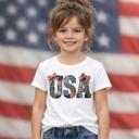  USA Faux Patchwork Girls 4th of July Tee Shirt