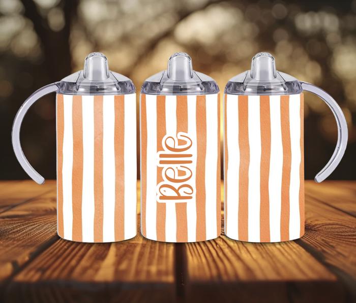 Cabana Pastel Stripes 12oz Baby Sippy Cup w/ 2 Lids, Personalized Name