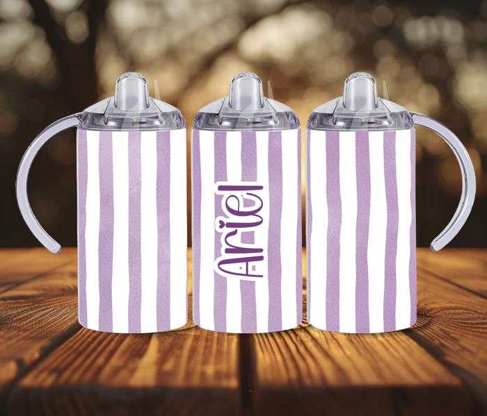 Cabana Pastel Stripes 12oz Baby Sippy Cup w/ 2 Lids, Personalized Name