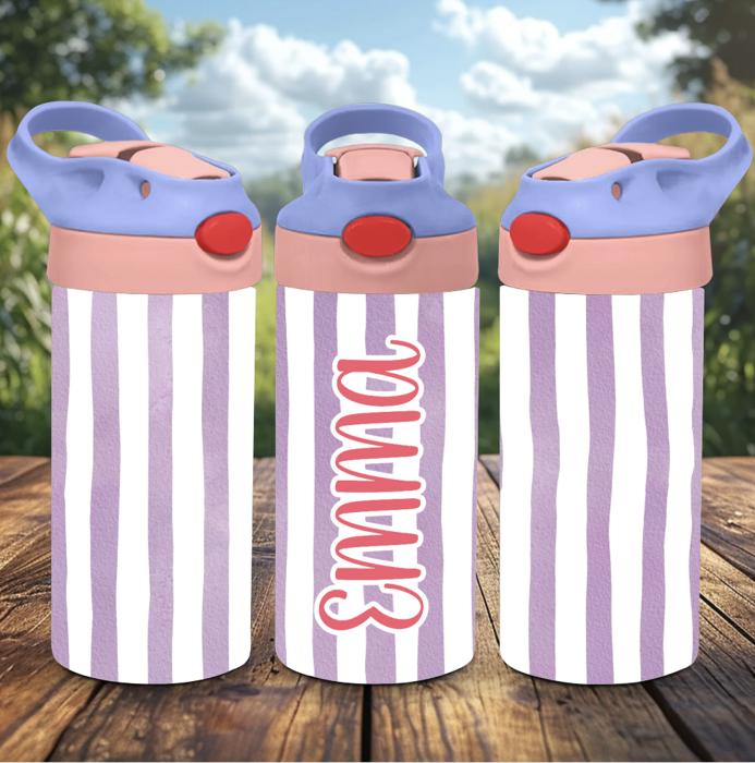 Girls Cabana Stripes  12oz Flip Top Spill Proof Tumbler, Personalized