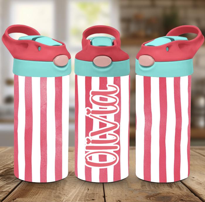 Girls Cabana Stripes  12oz Flip Top Spill Proof Tumbler, Personalized