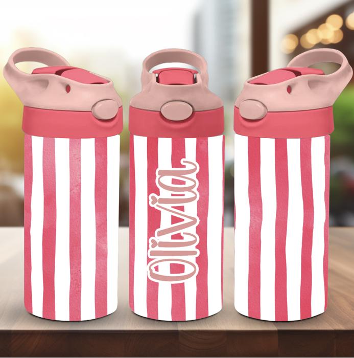 Girls Cabana Stripes  12oz Flip Top Spill Proof Tumbler, Personalized