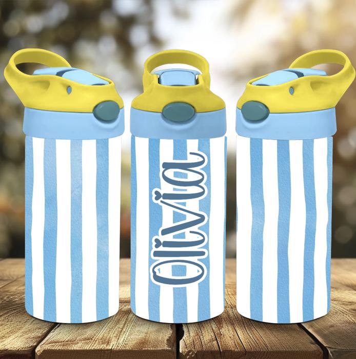 Girls Cabana Stripes  12oz Flip Top Spill Proof Tumbler, Personalized