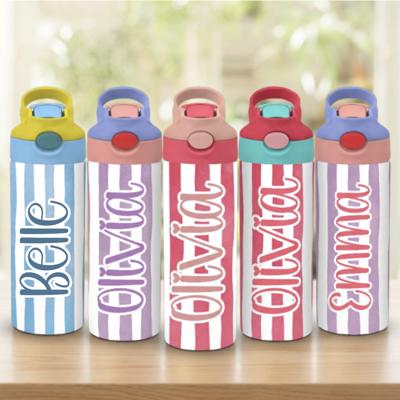 Girls Cabana Stripes  12oz Flip Top Spill Proof Tumbler, Personalized