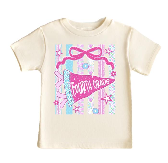 Retro Striped Floral Pennant Flag Coquette Bow Girls Back to School Shirt