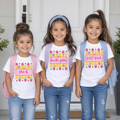 Back to School Girls Preppy Pencil Gingham Stripes Tee Shirt