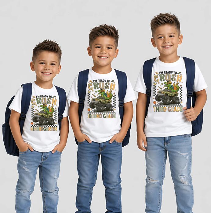 Crushing School Boys Dinosaur and Monster Truck Tee Shirt