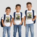  Crushing School Boys Dinosaur and Monster Truck Tee Shirt