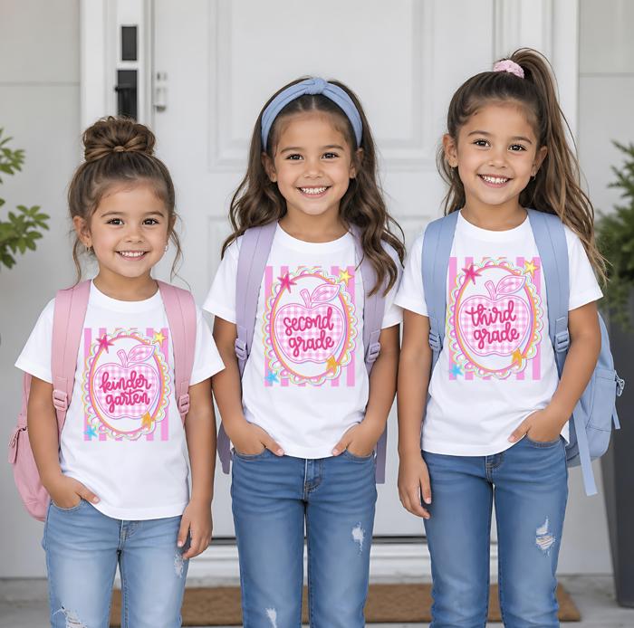 Preppy Apple and Coastal Stripes Girls Back to School Tee Shirt