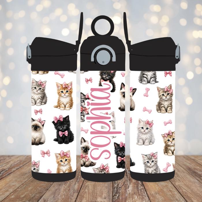 Kittens Personalised 12 oz Flip Top Kids Water Bottle