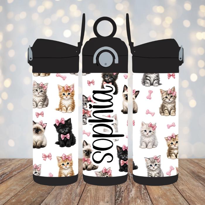 Kittens Personalised 12 oz Flip Top Kids Water Bottle