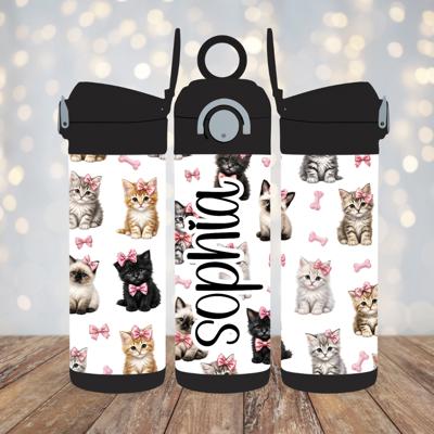 Kittens Personalised 12 oz Flip Top Kids Water Bottle