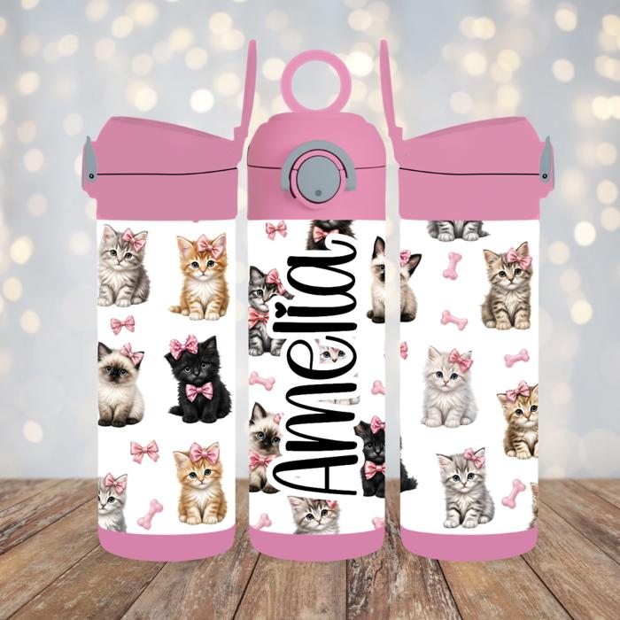 Kittens Personalised 12 oz Flip Top Kids Water Bottle