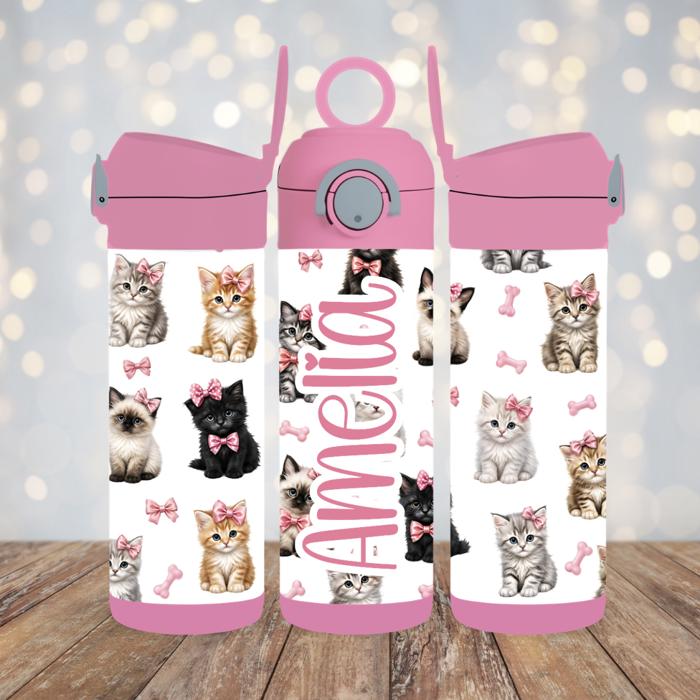 Kittens Personalised 12 oz Flip Top Kids Water Bottle