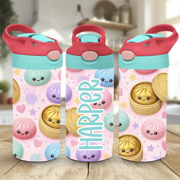 Dumplings Girls Personalized 12 oz flip top sippy cup