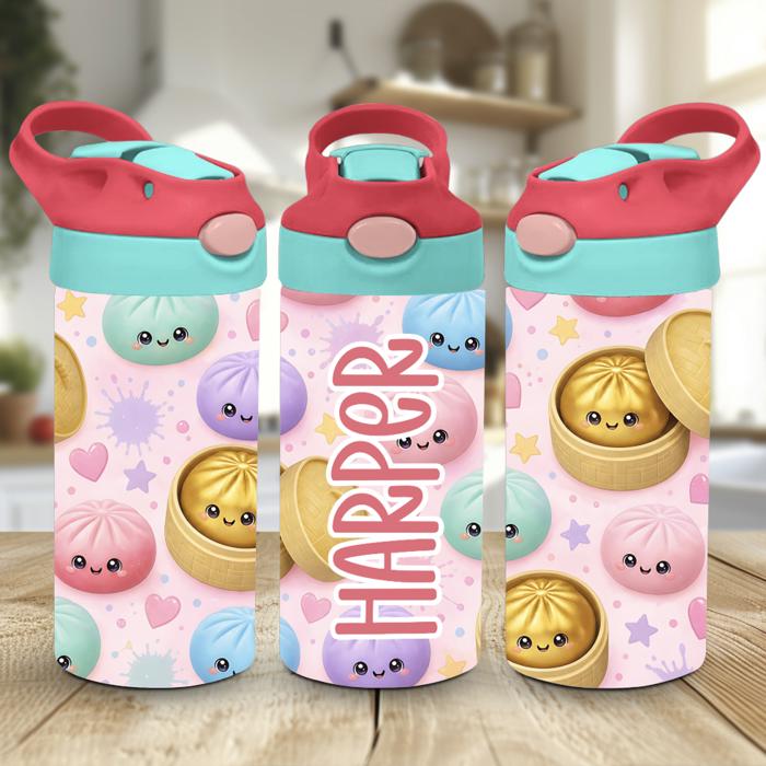 Dumplings Girls Personalized 12 oz flip top sippy cup