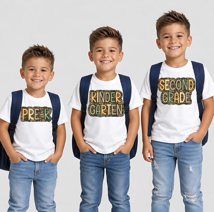 Back to School Camo Grade Kids Tee Shirt