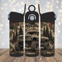  Monster Truck 12 oz Kids Water Bottle, Custom Name Tumbler, Camo Off Road Truck Cup, Personalized Stainless Steel Flip Straw Bottle