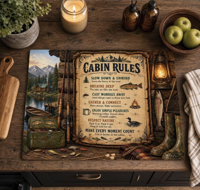 Lake Cabin Glass Cutting Board 15" W x 11" H
