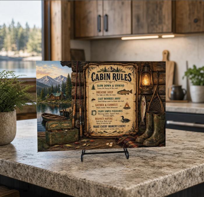 Lake Cabin Glass Cutting Board 15" W x 11" H