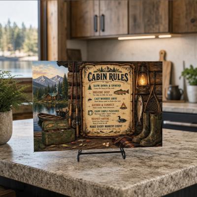 Lake Cabin Glass Cutting Board 15" W x 11" H