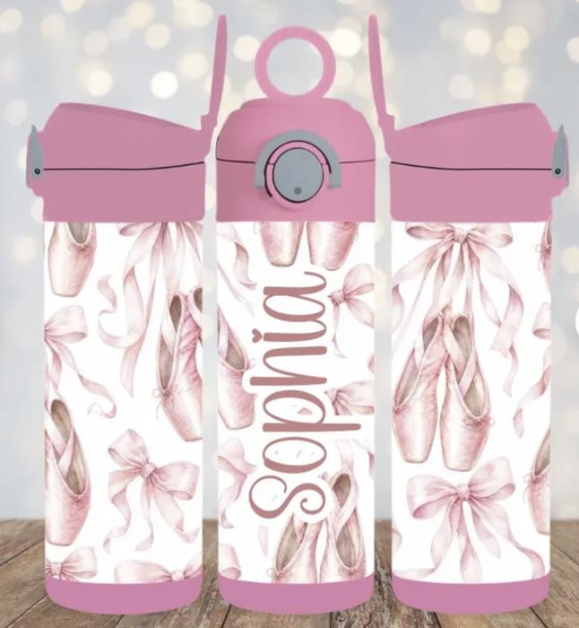 Girls Personalized Pink Flip Top 12 oz Tumblers and Straw