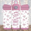  Girls Personalized Pink Flip Top 12 oz Tumblers and Straw