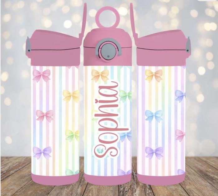 Girls Personalized Pink Flip Top 12 oz Tumblers and Straw