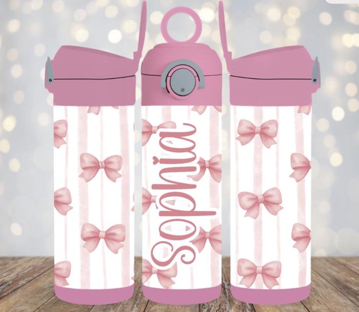 Girls Personalized Pink Flip Top 12 oz Tumblers and Straw
