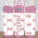  Girls Personalized Pink Flip Top 12 oz Tumblers and Straw