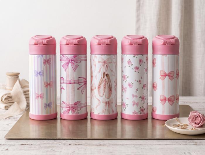 Girls Personalized Pink Flip Top 12 oz Tumblers and Straw