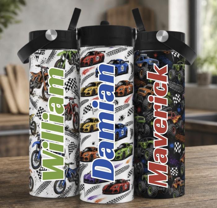 20 oz Kids Racing Tumbler, Personalized Truck Cup, Boys Water Bottle, Monster Truck Cup, Custom Kids Tumbler, Motocross Birthday Gift
