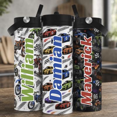 20 oz Kids Racing Tumbler, Personalized Truck Cup, Boys Water Bottle, Monster Truck Cup, Custom Kids Tumbler, Motocross Birthday Gift