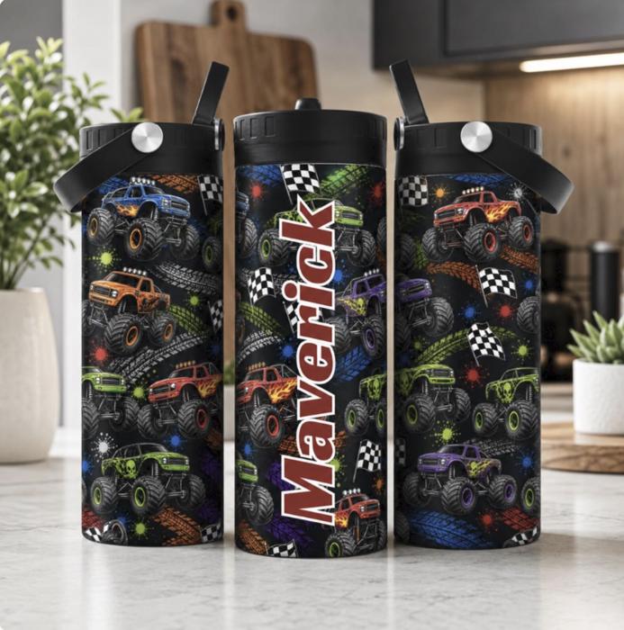 20 oz Kids Racing Tumbler, Personalized Truck Cup, Boys Water Bottle, Monster Truck Cup, Custom Kids Tumbler, Motocross Birthday Gift
