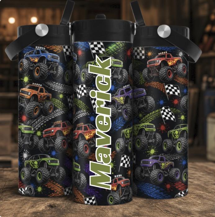 20 oz Kids Racing Tumbler, Personalized Truck Cup, Boys Water Bottle, Monster Truck Cup, Custom Kids Tumbler, Motocross Birthday Gift