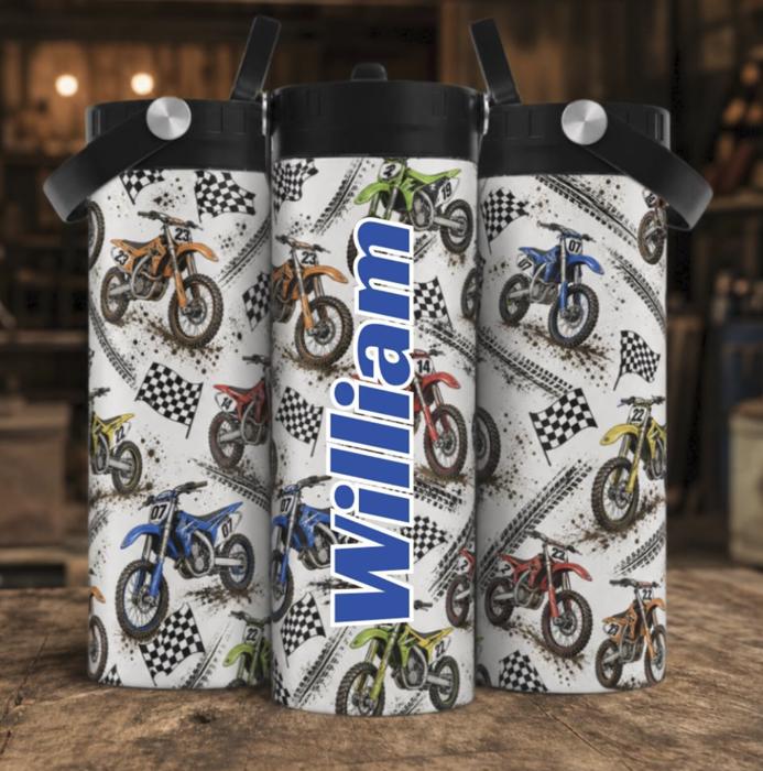 20 oz Kids Racing Tumbler, Personalized Truck Cup, Boys Water Bottle, Monster Truck Cup, Custom Kids Tumbler, Motocross Birthday Gift