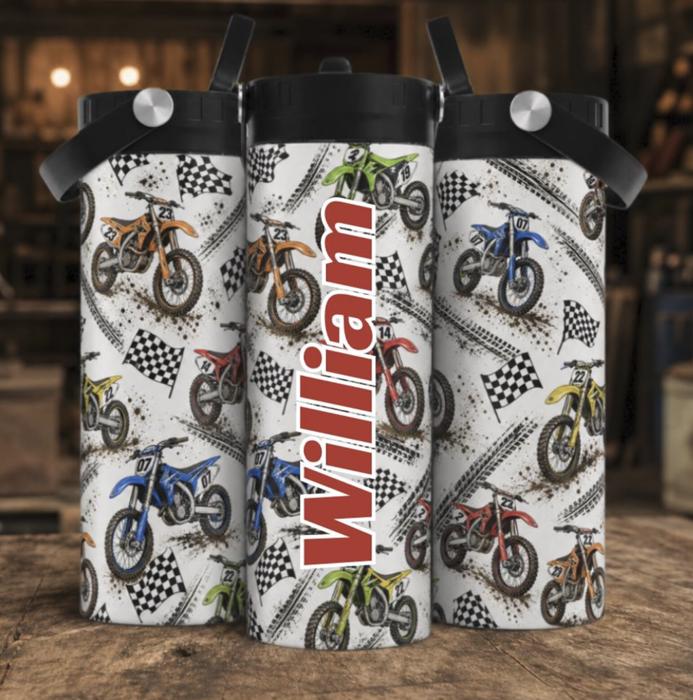 20 oz Kids Racing Tumbler, Personalized Truck Cup, Boys Water Bottle, Monster Truck Cup, Custom Kids Tumbler, Motocross Birthday Gift