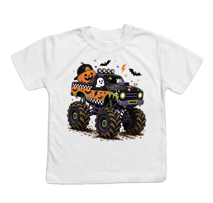 Halloween Monster Truck Kids Tee Shirt