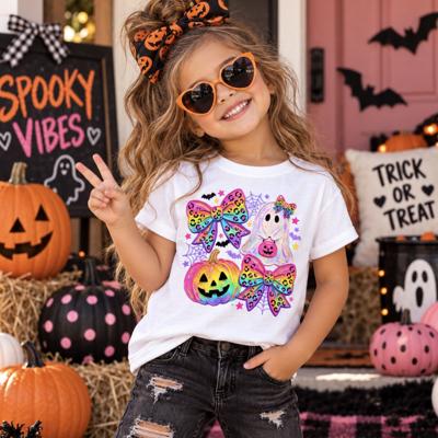 Girls Neon Halloween Ghost and Bows Tee Shirt