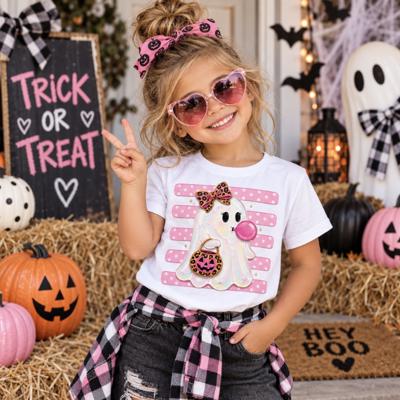 Girls Ghost and Pink Stripes Halloween Tee Shirt