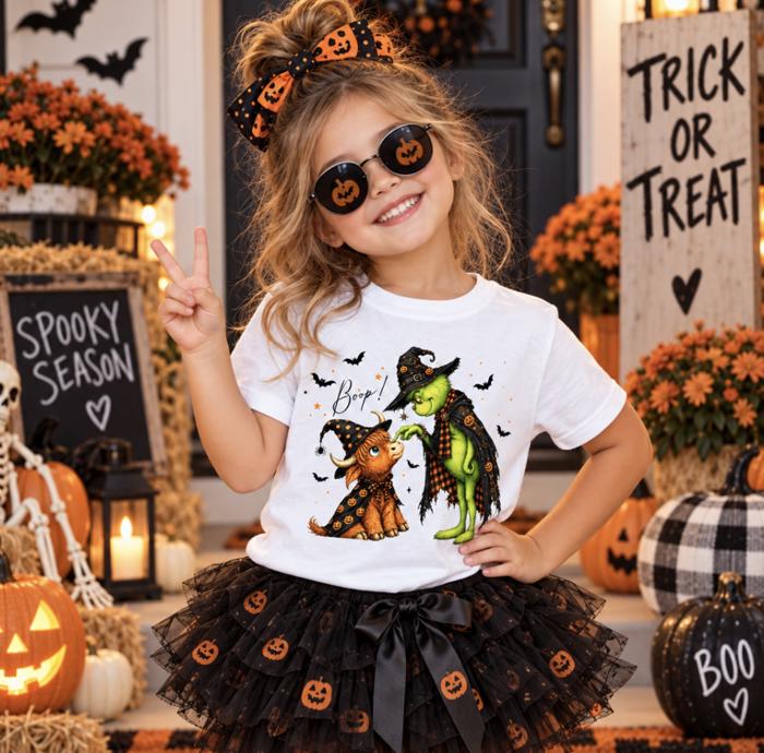 "Boop" Highland Heifer Girls Halloween Tee Shirt