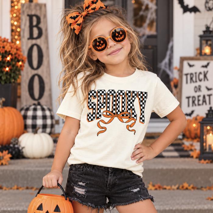 Spooky Girls Checkered Halloween Tee Shirt