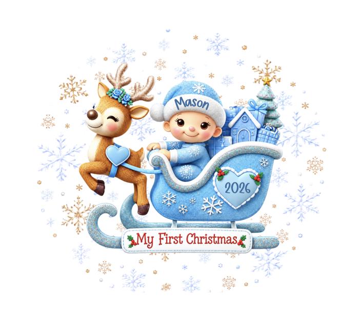 My First Christmas Baby Onesie, Personalized Name and Date 