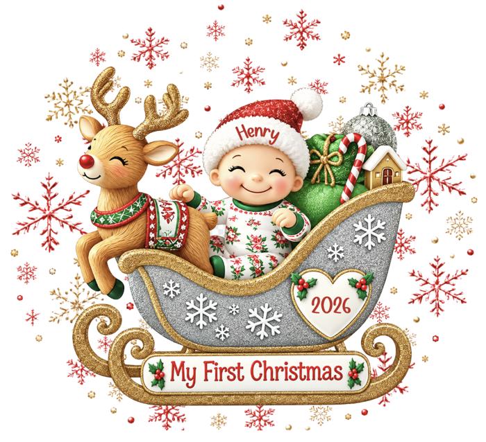 My First Christmas Baby Onesie, Personalized Name and Date 