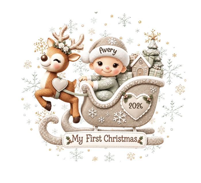 My First Christmas Baby Onesie, Personalized Name and Date 
