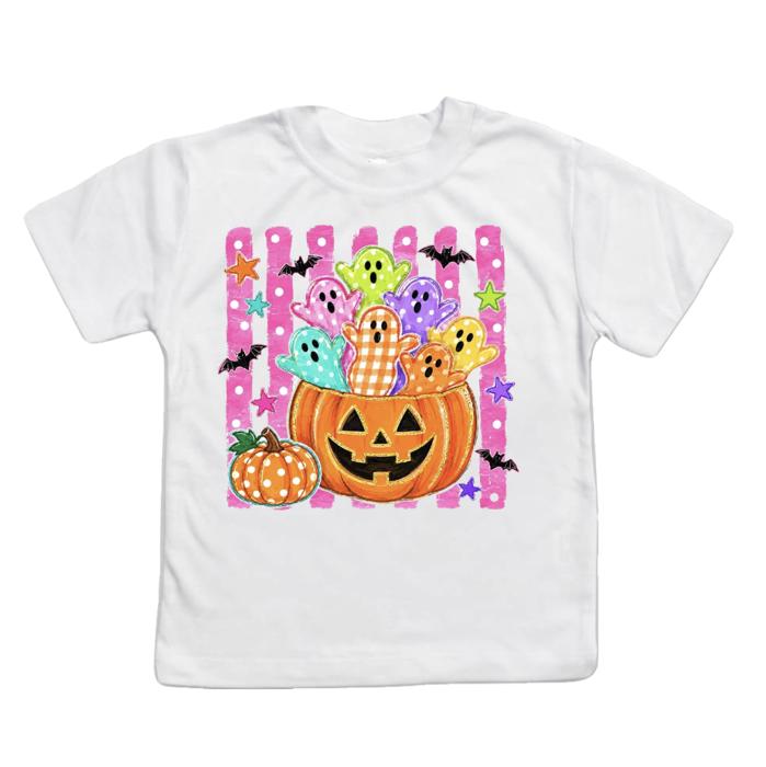 Pumpkin and Ghosts Girls Halloween Tee Shirt